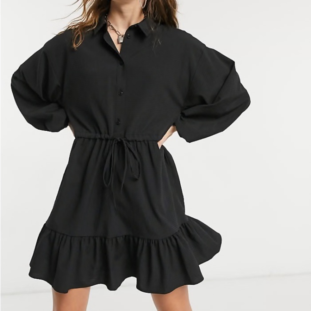 ASOS Elegant Black Long Sleeve Mini Skater Shirt Dress